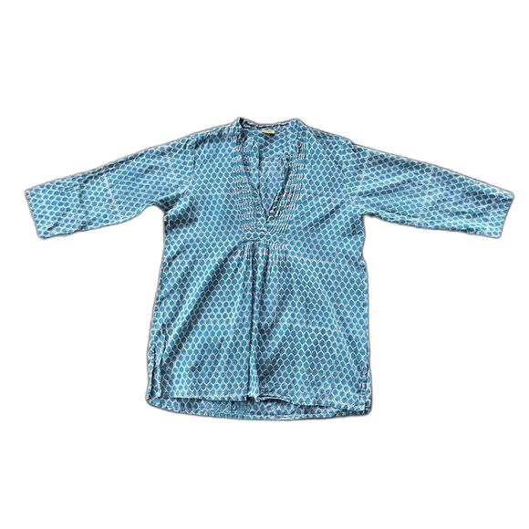 Roberta Roller Rabbit Blue & White Pattern Tunic Blouse Shirt Women’s Sz Medium - Picture 3 of 9